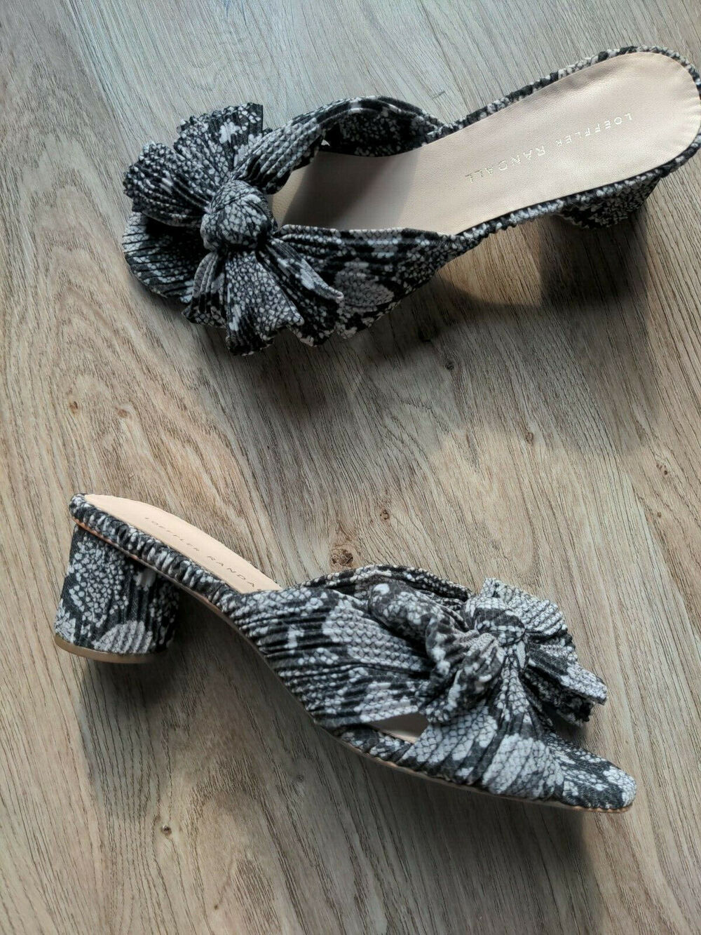 Loeffler Randal Emilia Penny Pleated Knot Sandals Womens 7.5 python snake